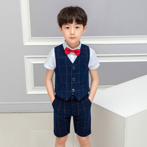 Boys suit suit three-piece summer plaid vest Kindergarten childrens small host short-sleeved performance dress