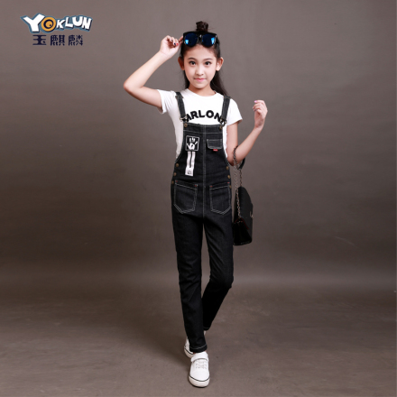 女童背带裤牛仔2018新款12-15岁中大童韩版吊