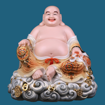 Material Road Craft Finance Treasure Yuanbao Maitreya Buddha Laughing Buddha White Jade Ancient Wing Body Living Room Desktop ornaments