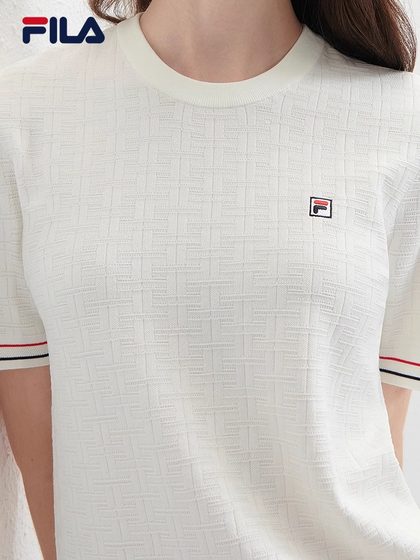 Fila 여자 니트 스웨터 공식 플래그십 정통 유행 및 캐주얼 한 간단한 기본 여성 짧은 슬리브 탑 Fila 여자 니트 스웨터 공식 플래그십 정통 유행 및 캐주얼 한 간단한 기본 여성 짧은 슬리브 탑