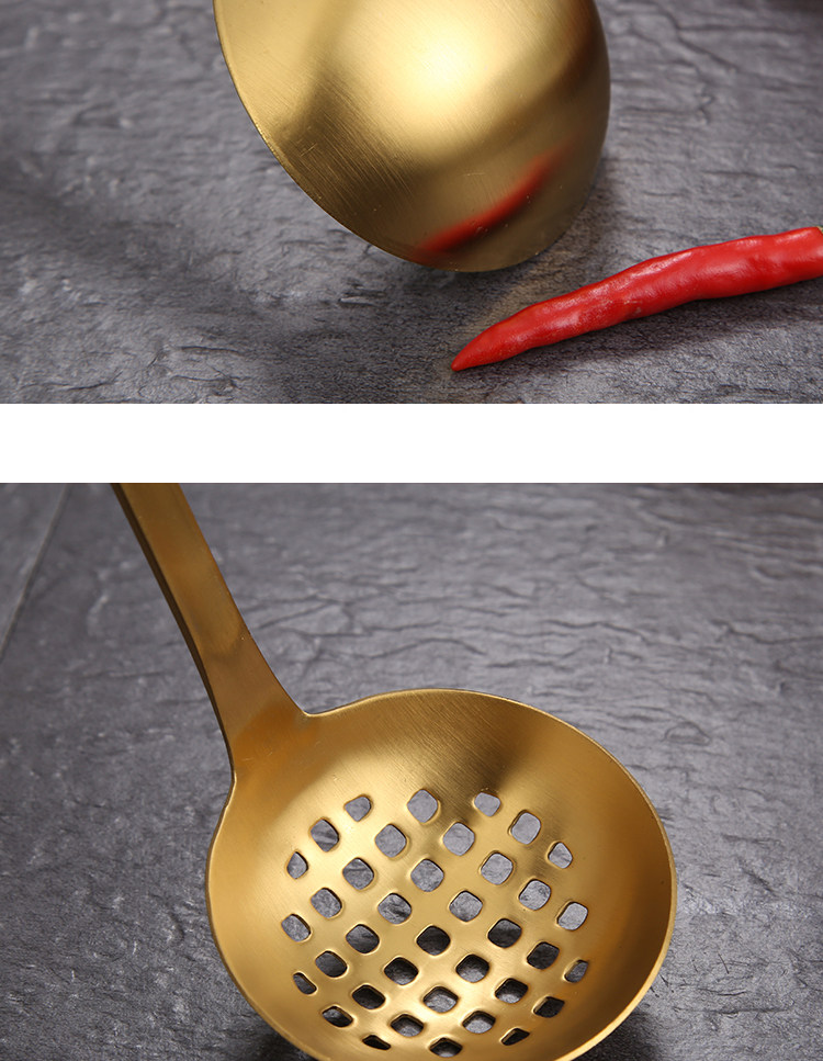 金色火锅汤勺加厚不锈钢拉丝汤壳汤漏勺家用餐厅创意勺子金色餐具