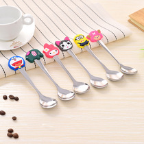 Hot selling Korean cute silicone stainless steel spoon fashion cartoon spoon coffee mixing spoon pvc spoon