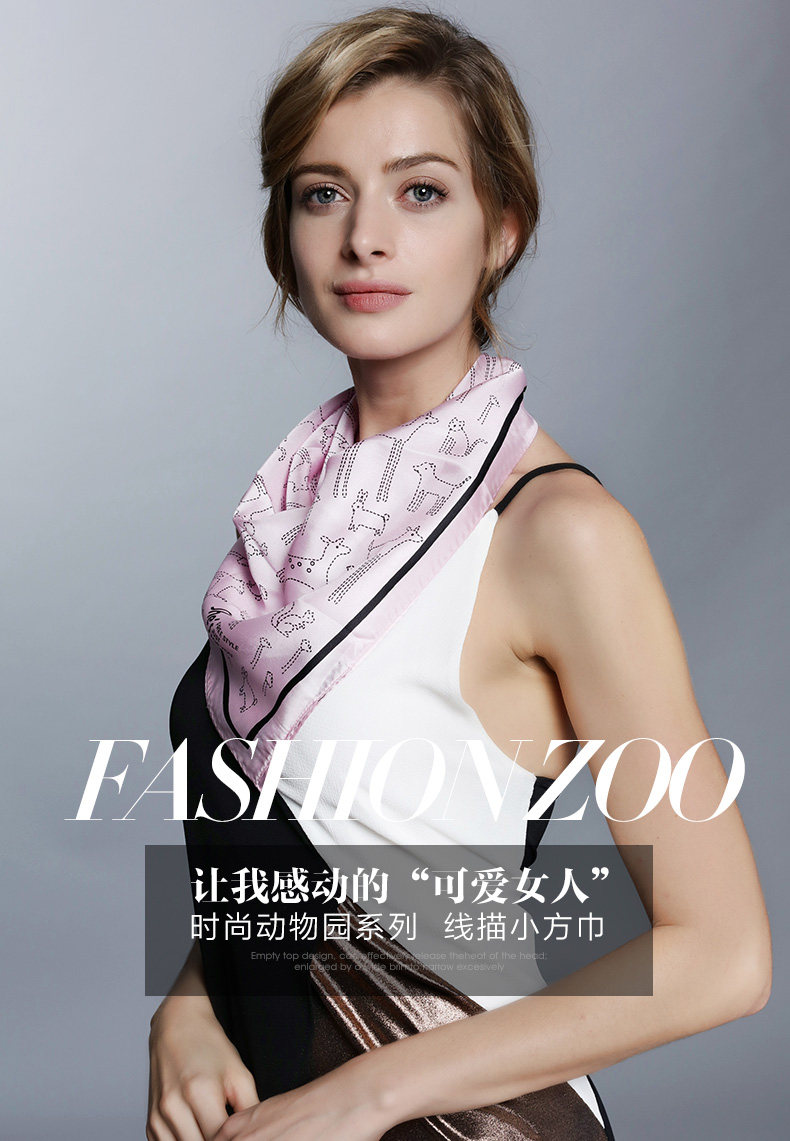 shes茜子配饰 简约原创小动物真丝小方巾 桑蚕丝丝巾围巾女