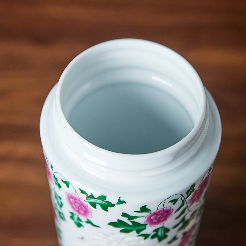 Men and women of jingdezhen blue and white porcelain cup double office cup with cover glass ceramic hollow out the vacuum tank