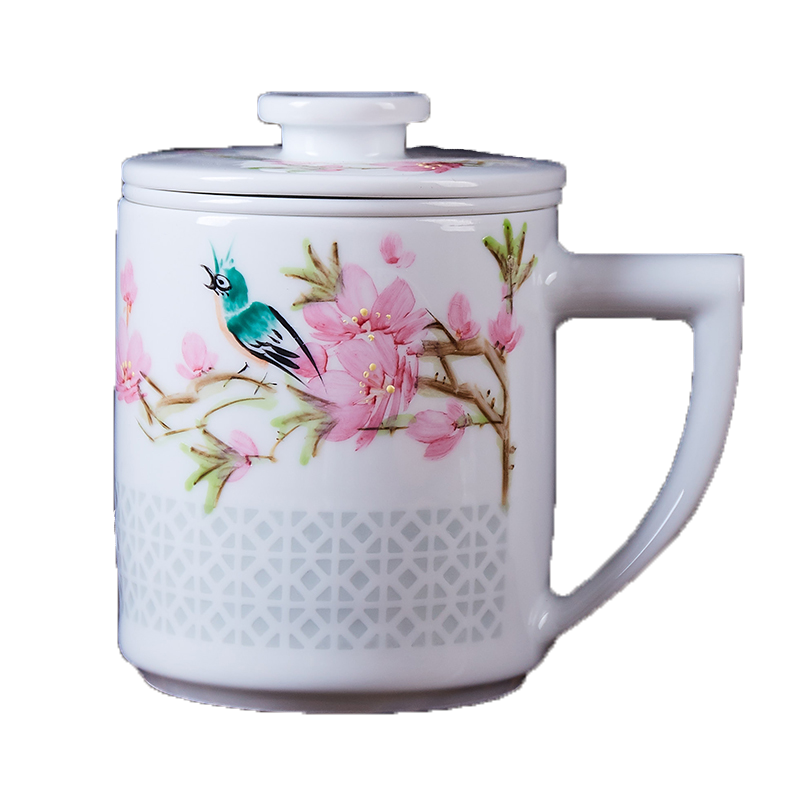 Jingdezhen ceramic three - piece cup tea cup tea separation filter with cover office hand - made tea sets