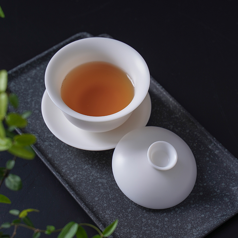 Jingdezhen suet jade only three tureen kung fu tea cups ceramic checking porcelain household make tea bowl is large
