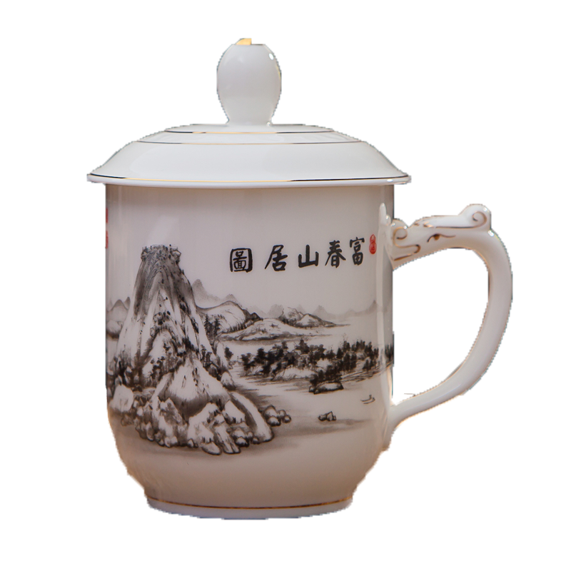 Jingdezhen ceramic cups with cover thin foetus ipads porcelain cups porcelain office and meeting package mail 400 ml cup