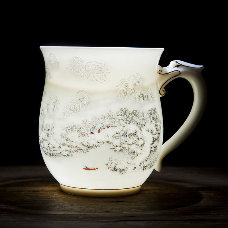 Jingdezhen ceramic tea crescent insulation cup filter one cup tea cups with cover a big personal office meeting