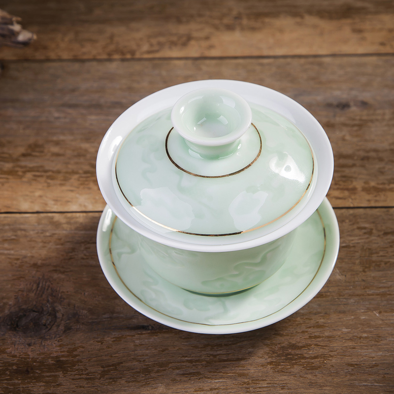 Celadon tureen tea bowl thin foetus tureen ceramic kung fu tea cups for three cups of tea