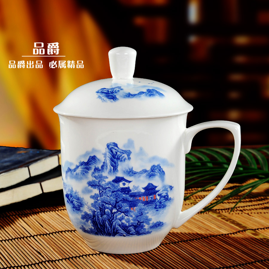 The Product jue jingdezhen ipads porcelain cup with cover cup large blue and white ceramic office cup and meeting