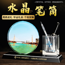 Crystal Sunflower Medal Pen Set Pen Holder Two-piece Set 5th Anniversary Classmate Party Gifts Office Accessories