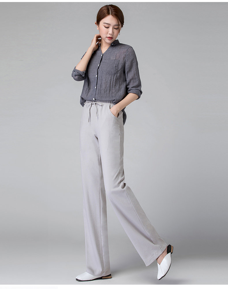 2018夏季棉麻裤子女宽松薄款显瘦大码亚麻休闲直筒长裤高腰阔腿裤