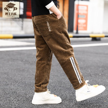 Childrens clothing Boys pants spring and autumn corduroy 2021 new boys sports pants childrens middle and large childrens casual pants tide