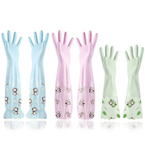 Washing gloves women's kitchen thickened rubber latex washing clothes waterproof plastic rubber household durable brush bowl plus velvet