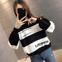 Autumn and winter striped little sweater womens clothing 2021 new spring and autumn thin short European coat high waist top