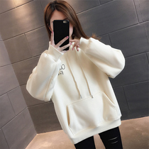 Plus velvet padded sweater womens 2021 new autumn and winter loose Korean hooded jacket foreign style Joker coat tide