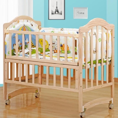 With wheels pulleys durable guardrails manual indoor cradle bed for boys and girls widened and comfortable for babies