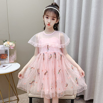 Girls summer dress 2021 new girl western style mesh princess dress big childrens summer super fairy yarn skirt tide