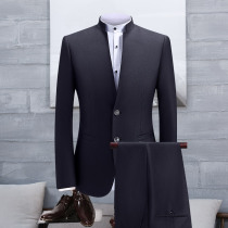 Chinese stand-up collar Mens middle-aged tunic slim Chinese style stand-up collar suit suit Mens casual Chinese suit