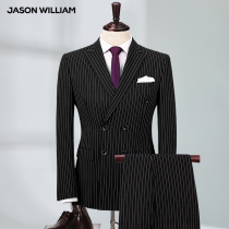Suit suit Male youth slim business formal double-breasted striped suit Korean casual groom wedding dress