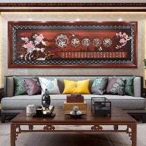 Living room decoration painting sofa background wall 3D three-dimensional relief painting Chinese mural Solid wood wood carving hanging painting Jade carving painting stone
