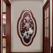 New Chinese style living room entrance porch decorative painting Dining room solid wood jade carving hanging painting relief corridor aisle vertical wall painting