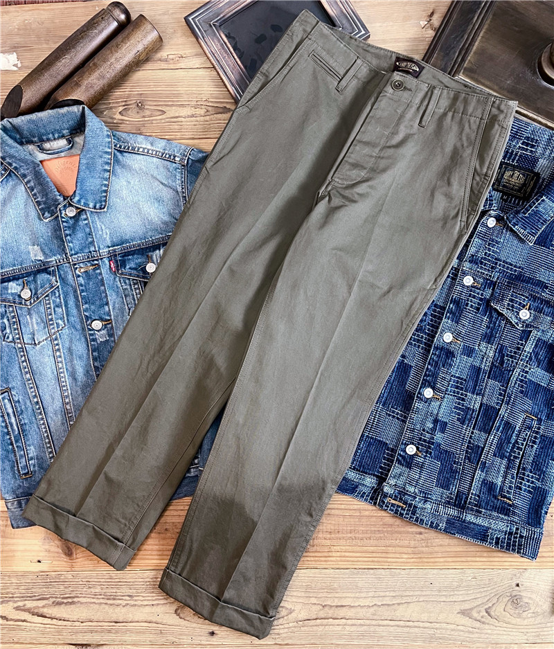 吾扛大旗 日系复古男士chino裤 休闲舒适斜纹碳灰面料九分裤 咔叽