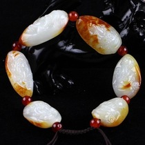 Xinjiang Hetian Jade White Jade seed material wealth God bracelet original stone belt red skin wealth god hand string men men send certificate