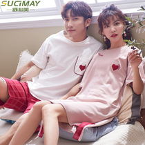 Summer couple pajamas men and women pure cotton short-sleeved ins tide net red summer funny cute sexy night dress home clothes