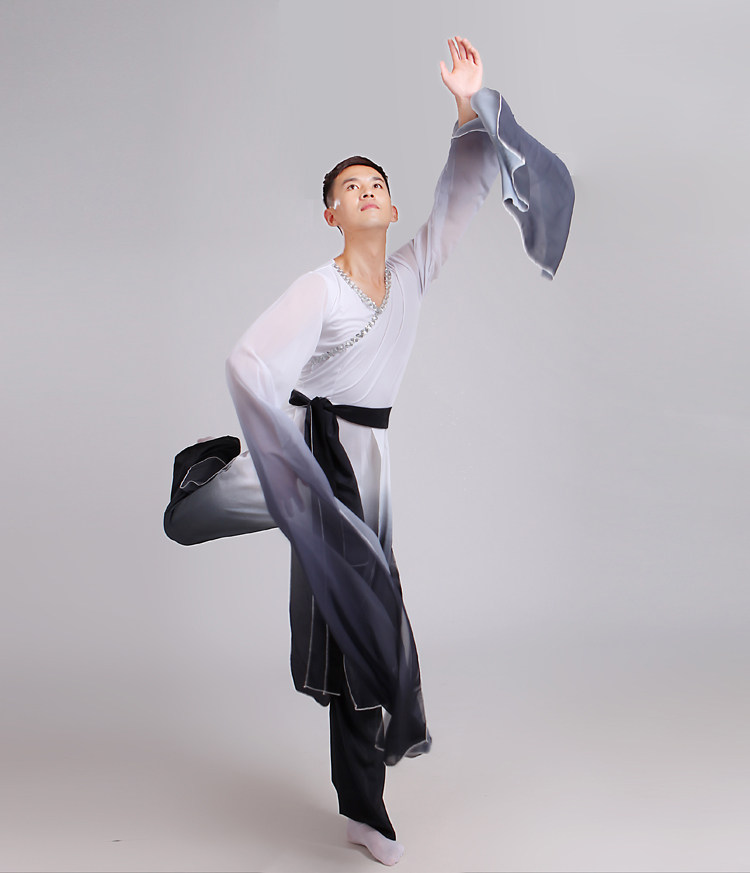 男款水墨舞蹈服演出服古典舞惊鸿舞现代舞表演服汉元素水袖舞蹈服