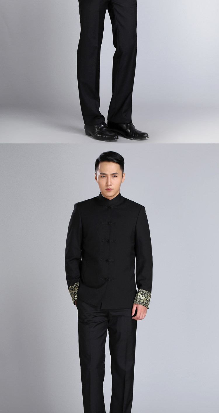 中青年婚礼男士西服外套修身中山装纯色结婚西装无开衩中国风立领