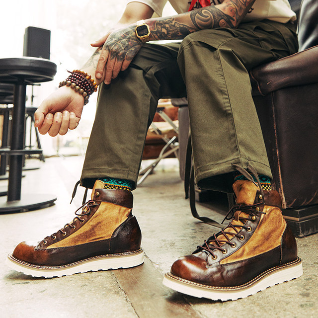 ເກີບໜັງສັ້ນໜ້າຕາແບບ Retro ແທ້ຂອງອາເມລິກາ Martin workwear paratrooper boots women's high-top round toe layer cowhide men's shoes trendy brandy