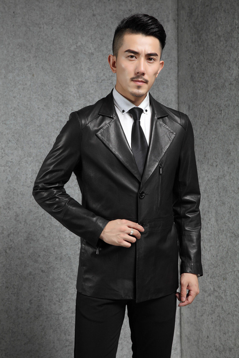 真皮皮衣男短款皮风衣男 2015新款海宁男士真皮薄皮衣 山羊皮韩版修身