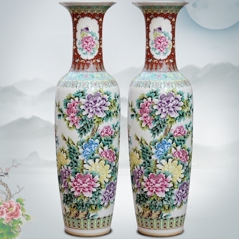 Jingdezhen ceramics hand - made archaize pastel peony Chinese style of large vase vases sitting room adornment is placed