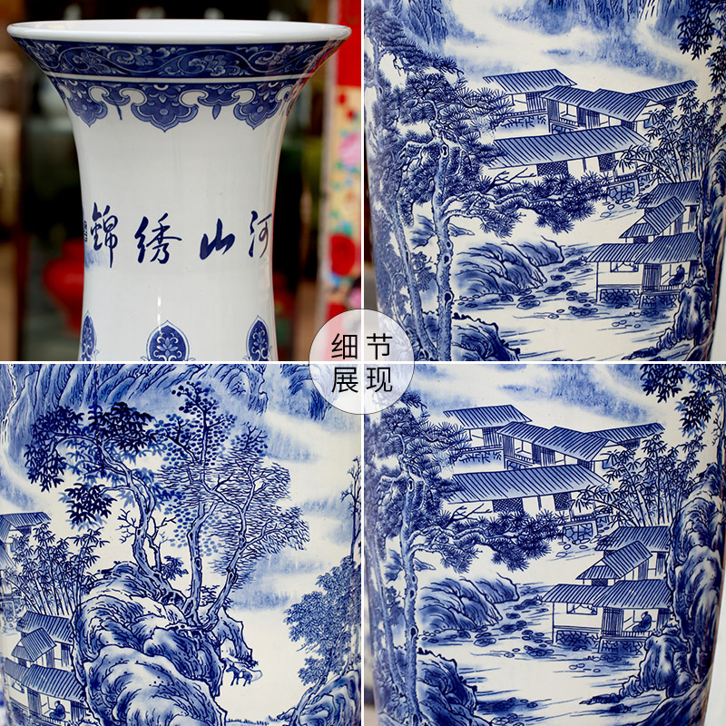 Jingdezhen blue and white porcelain landscape splendid sunvo of large vases, sitting room of Chinese style that occupy the home furnishing articles for opening gifts