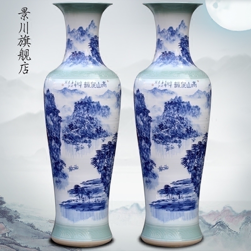 Hand - made Gao Shanquan rhyme of large vase of blue and white porcelain of jingdezhen ceramics home sitting room adornment is placed