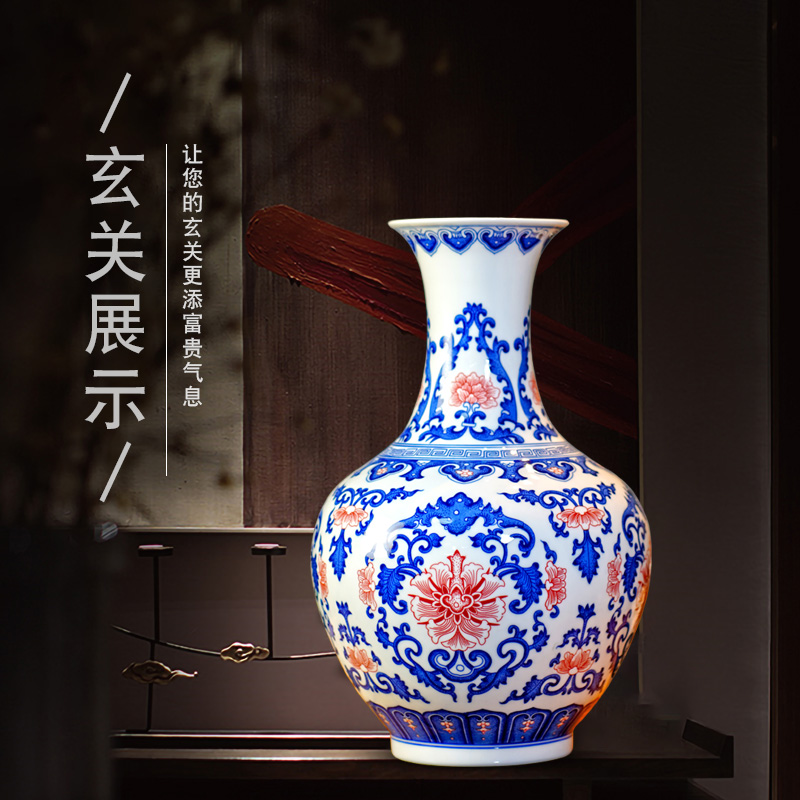 Jingdezhen blue and white porcelain vase youligong tangled branches of the study of new Chinese style living room decoration porcelain bottle furnishing articles