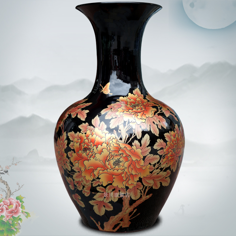 Jingdezhen ceramics China red crystal glaze paint peony flower landing big vase household act the role ofing is tasted furnishing articles