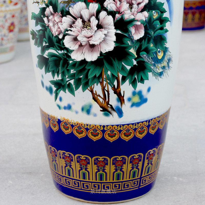 Jingdezhen ceramics powder enamel peacock peony of large vase home sitting room hotel shop furnishing articles ornaments