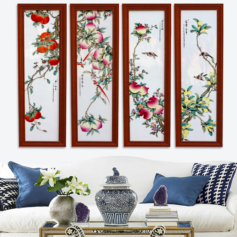 Hand - made jingdezhen porcelain plate spring, summer, autumn and winter four screen painter in the sitting room sofa setting wall adornment that hang a picture