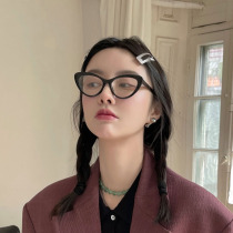 Mona The same Japanese cat eye black frame makeup artifact glasses frame decoration round face myopia plane mirror female anti-blue light