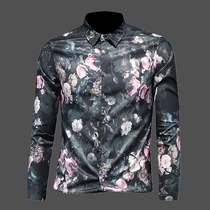 Long sleeved man shirt red flower printed with large casual mens coat 2022 new youth tide shirt