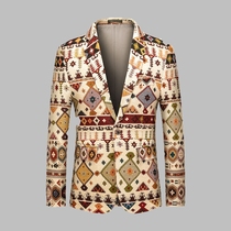 European station flower suit mens national style youth plus size popular pattern mens slim casual woolen suit jacket