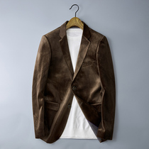 2021 autumn and winter New suit gold velvet solid color single West Coat long sleeve jacket Korean trend suit dress men