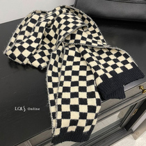 Fei Yin Han version fashionable feel black and white chess brand narrow scarf female winter wool chessboard grid fitted grid neck