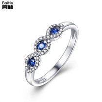 18K White Gold 3 Gem Ring Row Diamond Ring Sapphire Women's Row Set Diamond Ring Platinum Custom