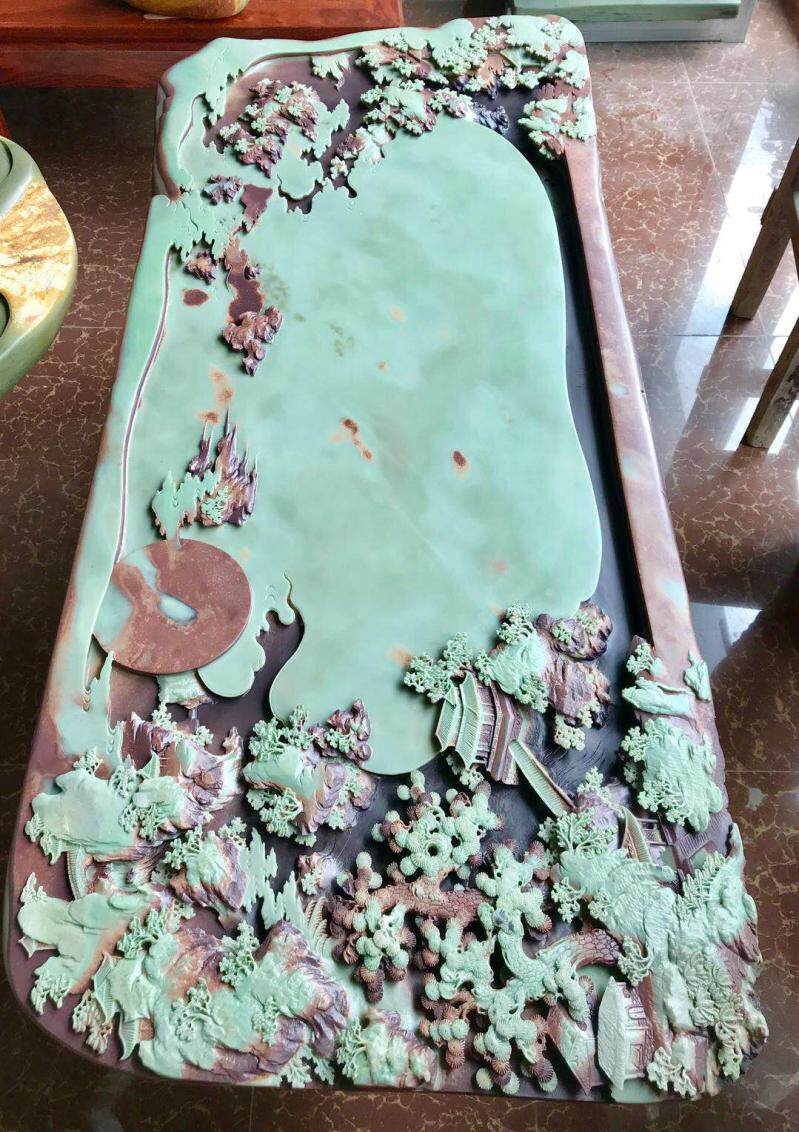 超大紫袍玉带石茶盘1米3茶海茶台室外别墅阳台精品排水山水诗意