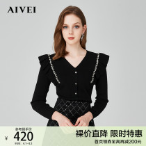 AIVEI congratulates Ivy Spring on the new ruffle rhine v-neck pullover hair knit M0660004