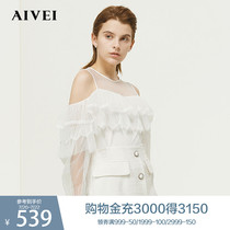 AIVEI Xinhe Ivy spring and autumn new shopping mall with the same perspective stitching cut shoulder sweater L7101001