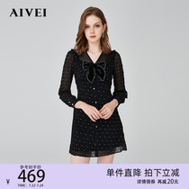 AIVEI Hingga Ai Wei Spring New Butterfly Junction V Territorial Waters Drilling Small Black Dress Snowspun Dress M0560130